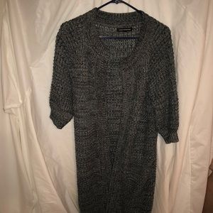 Long woven grey cardigan sweater | Express